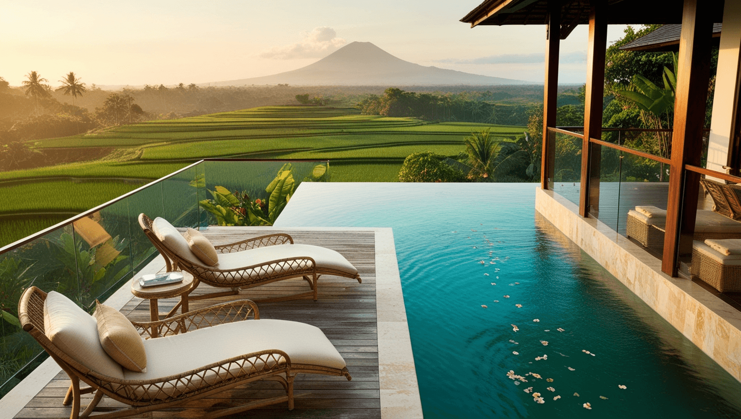 Villa de luxe à Bali avec piscine surplombant les rizières